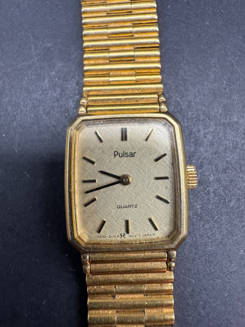 Vintage Pulsar Quartz Tank Watch Women's Gold Tone V232-5060 17mm Bracelet Band
